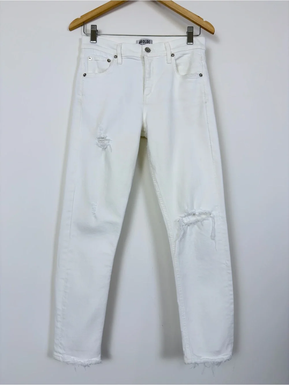 Agolde White Straight-Leg Distressed Jeans